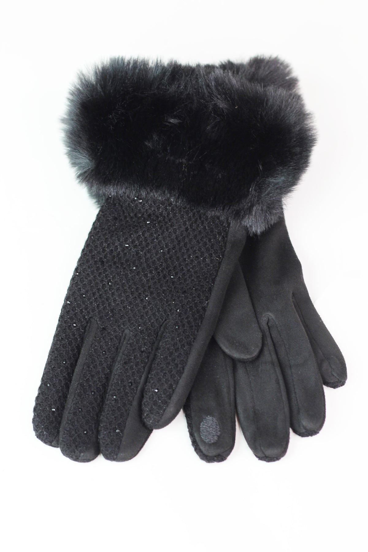Waffle Knit &amp; Stone Gloves w/ Fur Cuff