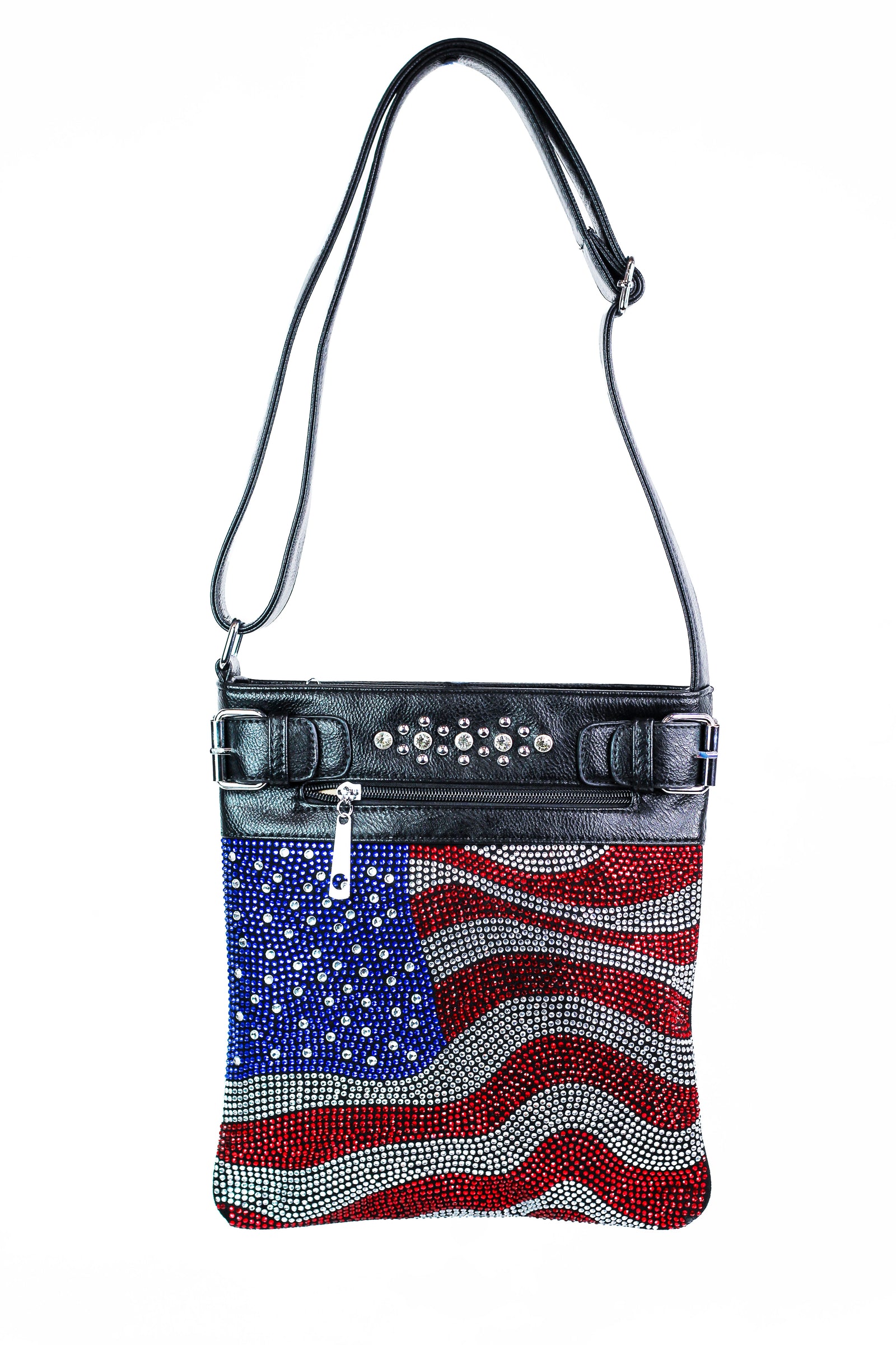 Wavy USA Rhinestone Flag Messenger Bag