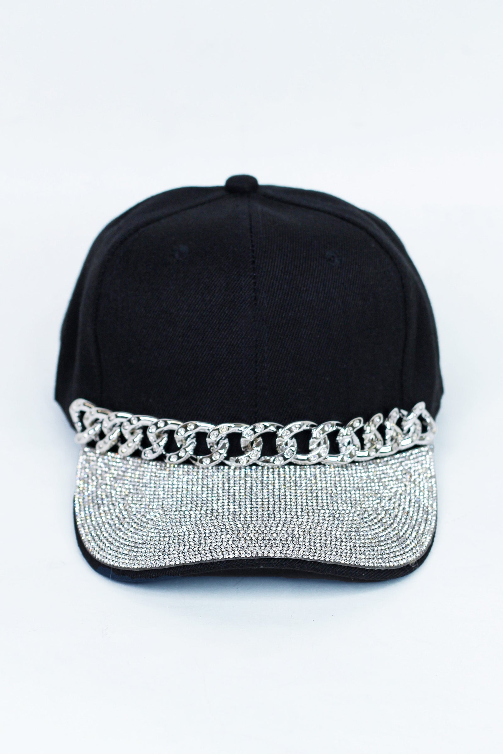 Baseball Cap w/ Rhinestone Visor and Large Chain Trim