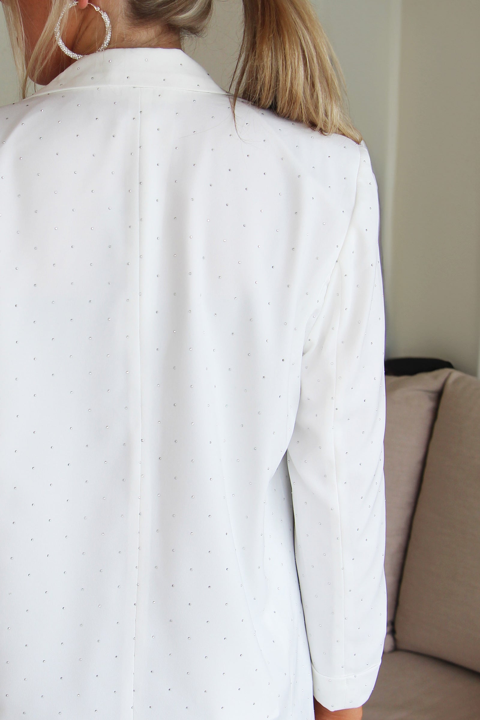 All Over Rhinestone Open Blazer w/ Button Tab Cuffs