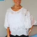 Semi Sheer Embroidered Top w/ Flounce Sleeves