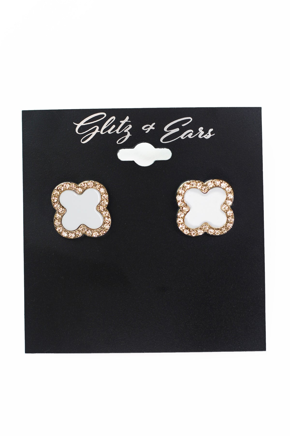 Large Rhinestone Trimmed Clover Stud Earrings
