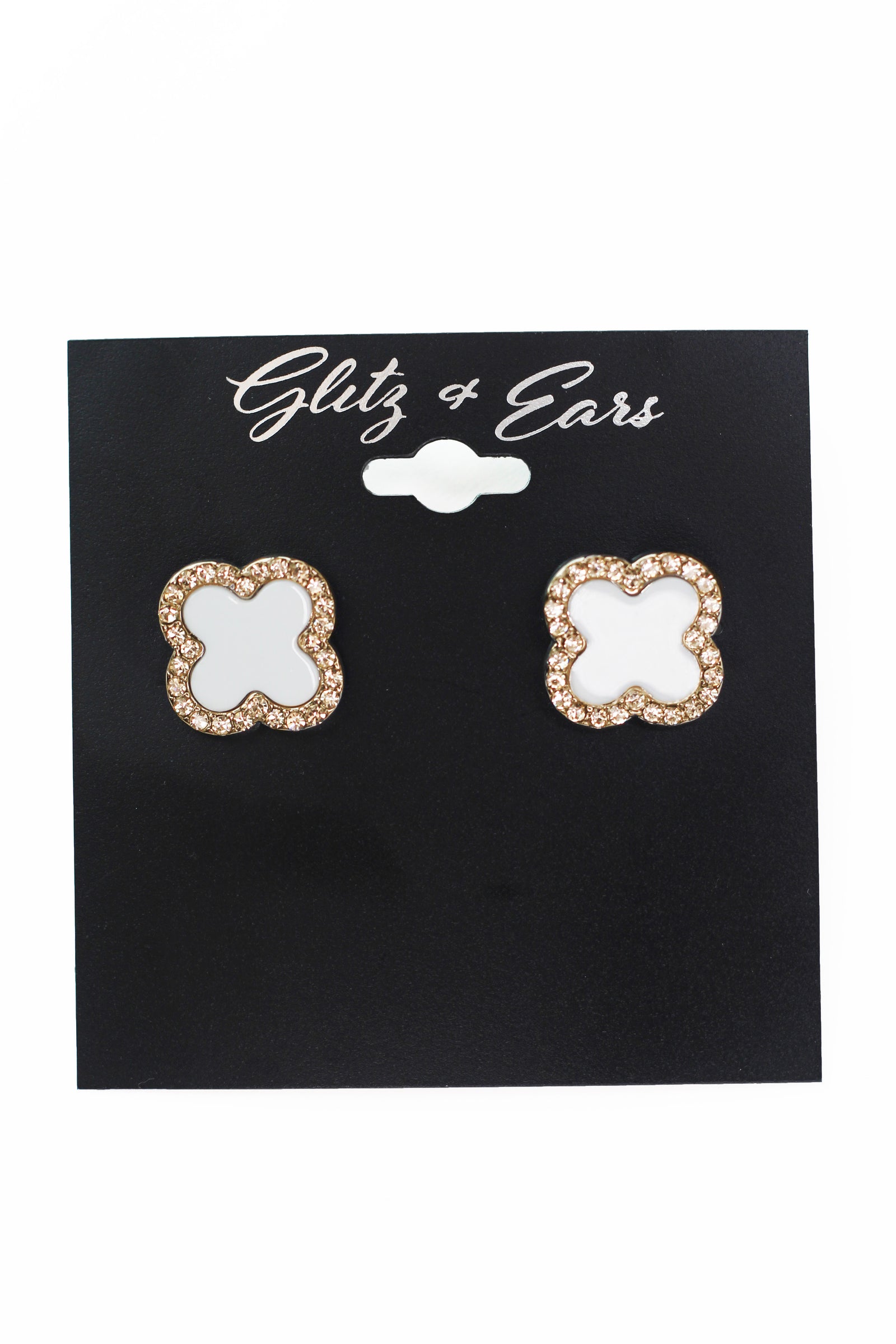 Large Rhinestone Trimmed Clover Stud Earrings