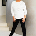 Long Sleeve Pearl & Rhinestone Accent Heart Fitted Knit Top