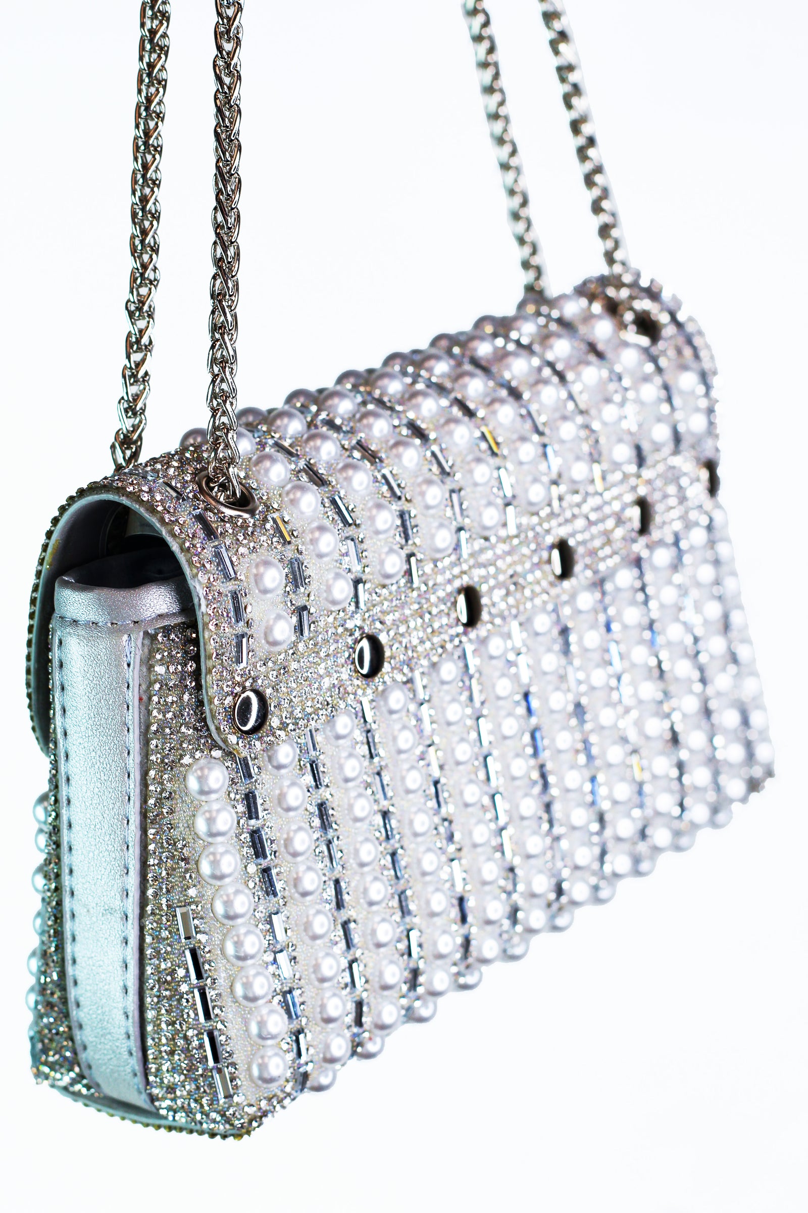Striped Rhinestone & Pearl Envelope Crossbody Purse