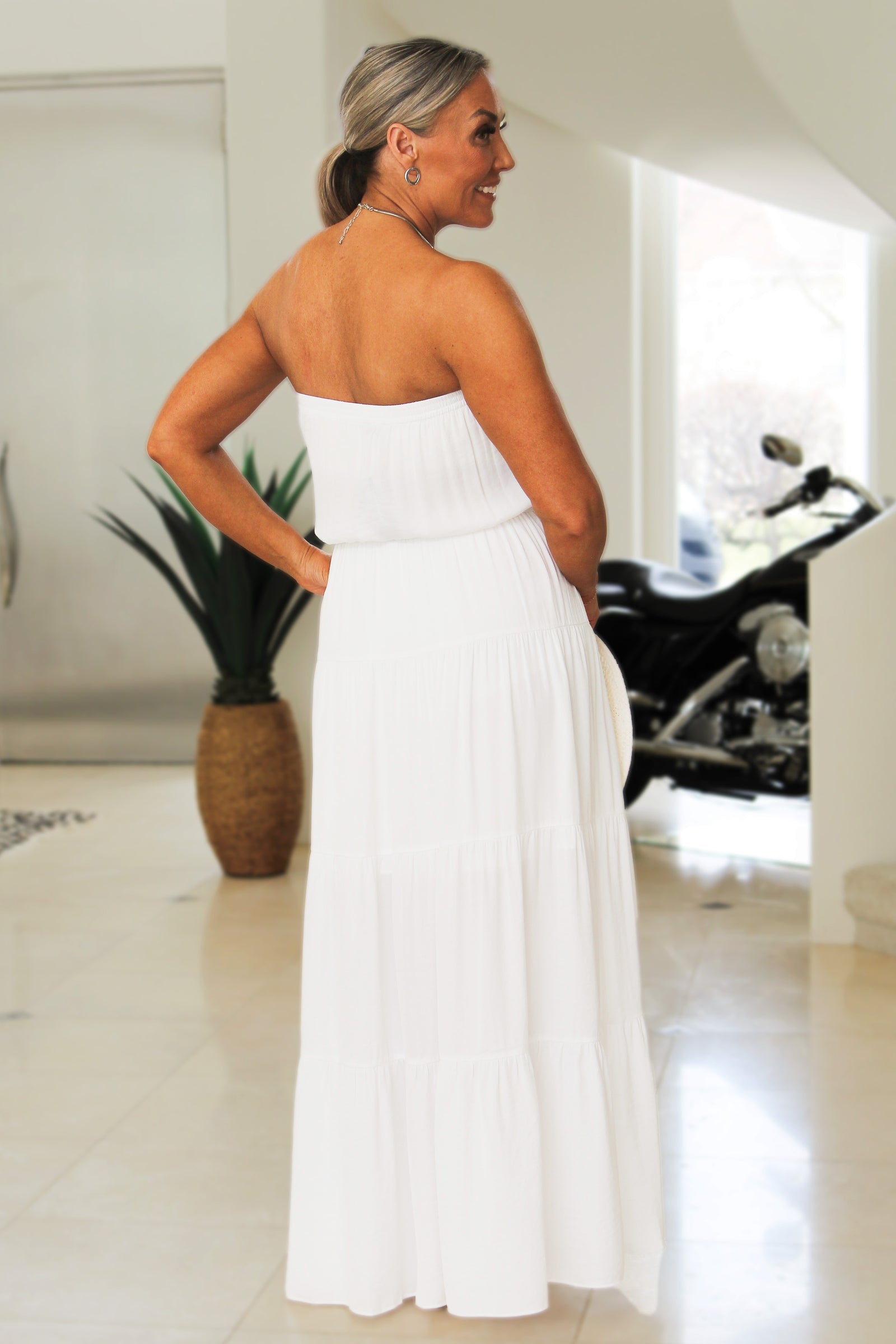 Silky Strapless Tiered Maxi Dress & Belt