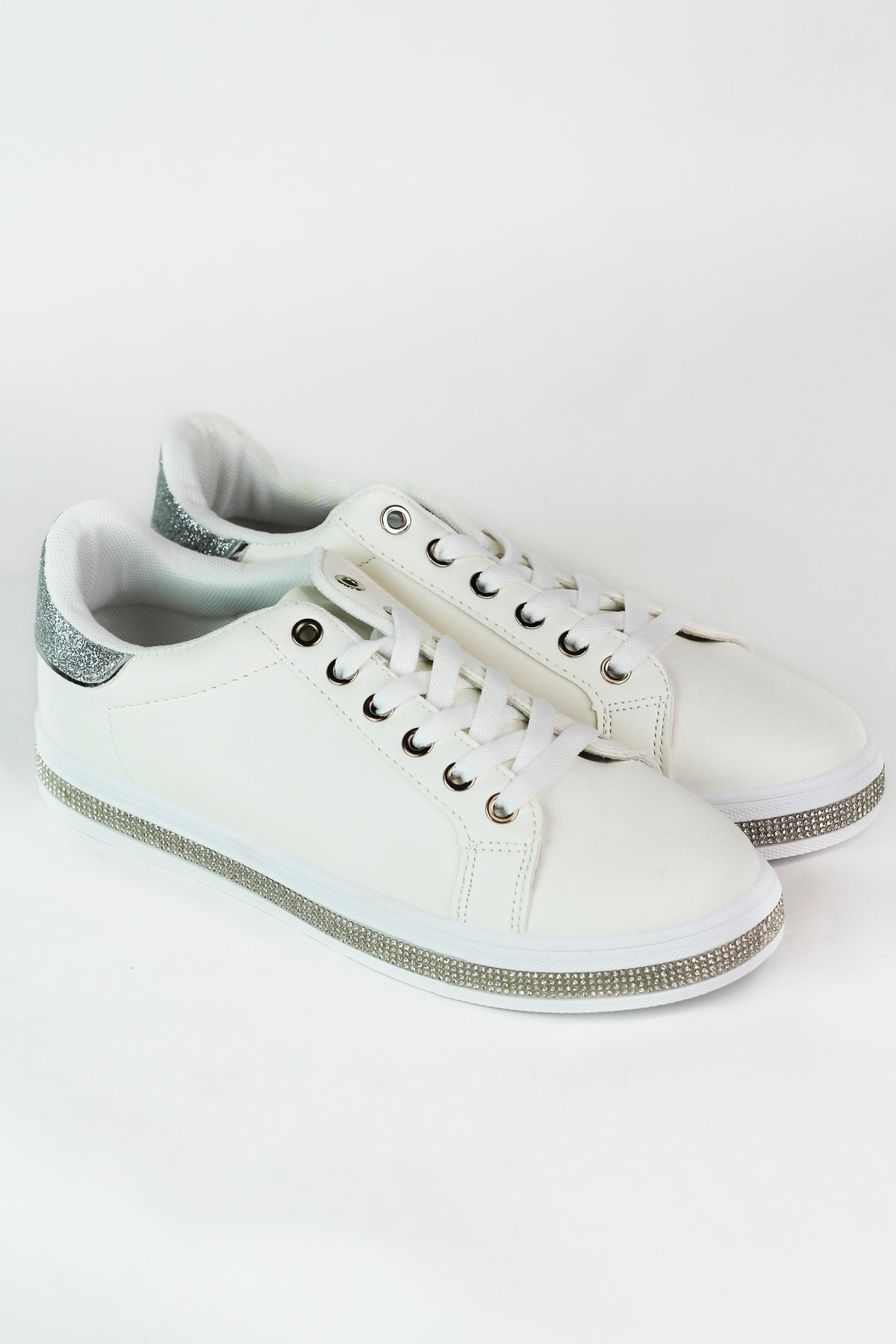Sneaker w/ Rhinestone Trim White Sole