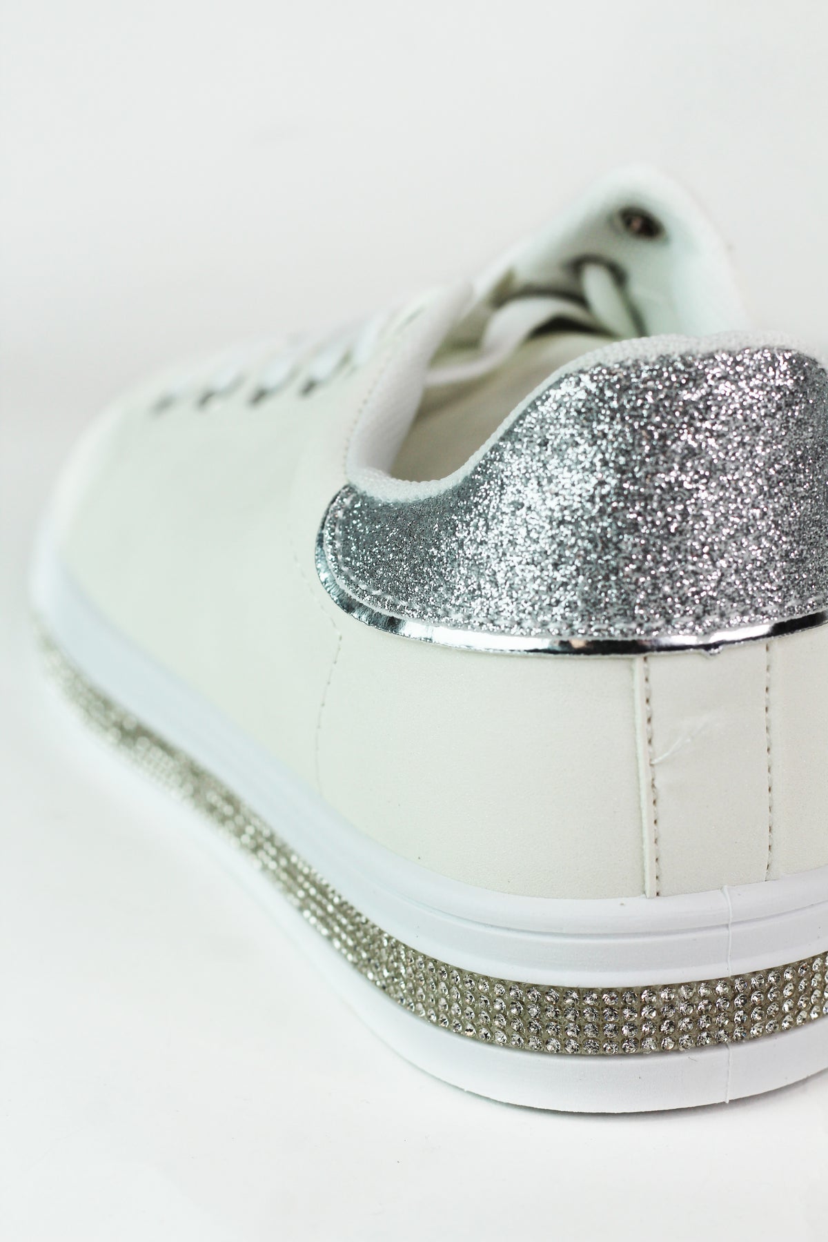 Sneaker w/ Rhinestone Trim White Sole