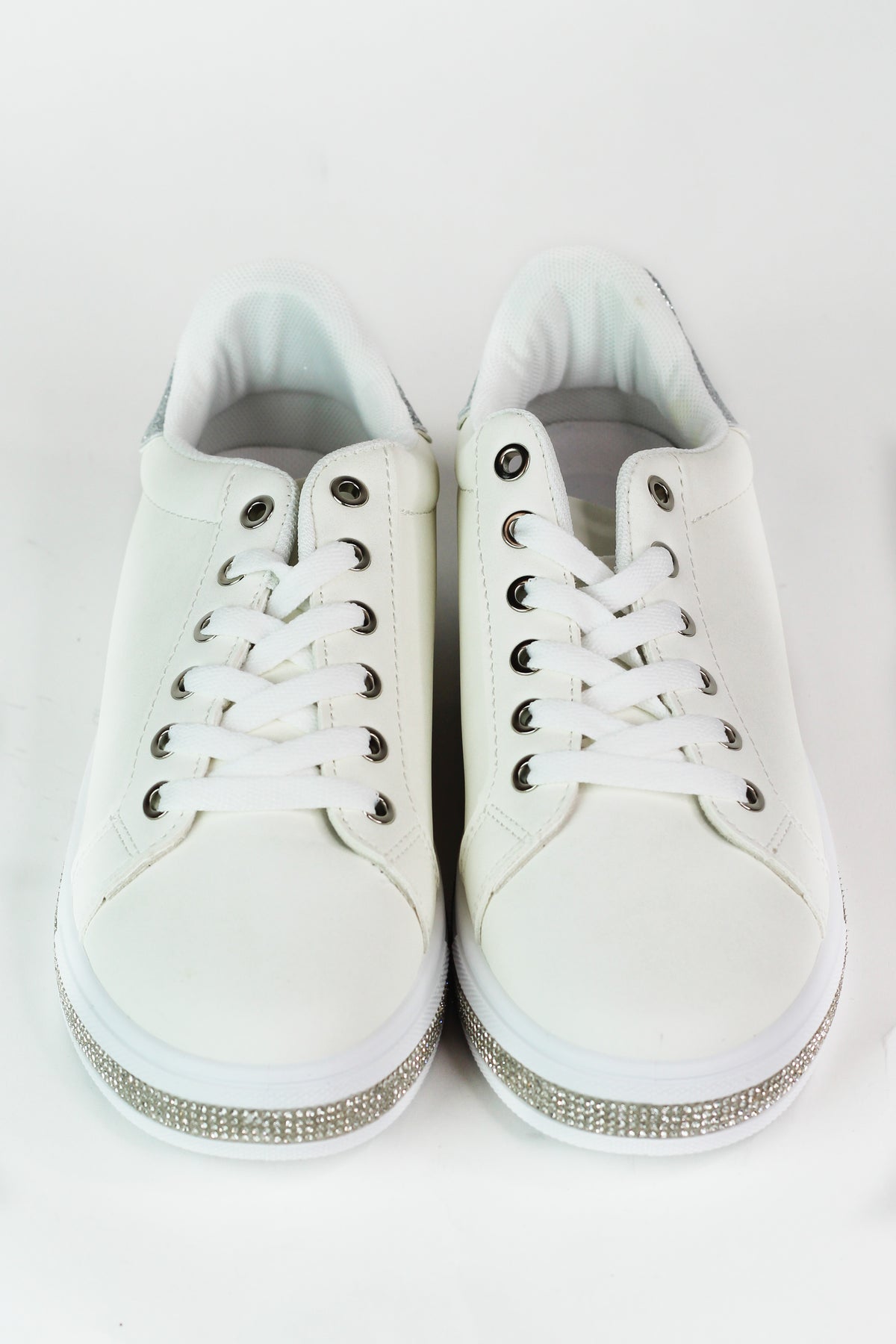 Sneaker w/ Rhinestone Trim White Sole
