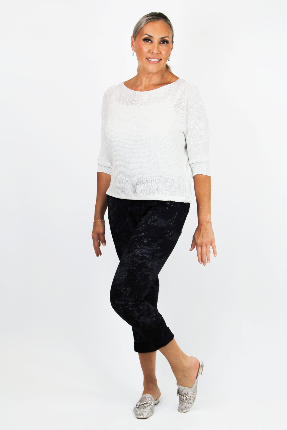 Metallic Knit Sweater w/ Back Bow Detail