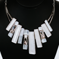 Rhinestone & Epoxy Rectangle Bars Statement Necklace