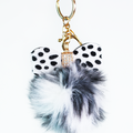 Spot Fabric Bow & Puff Ball Keychain
