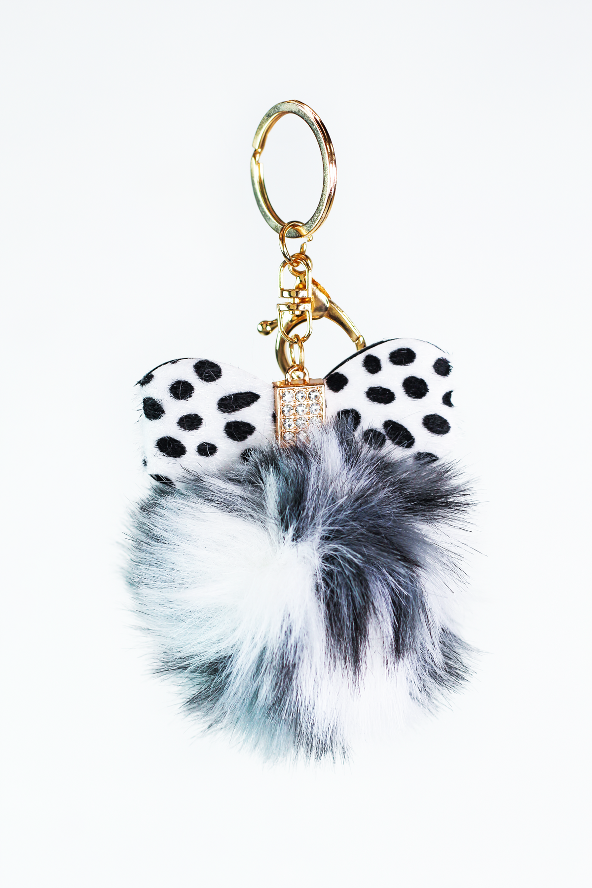 Spot Fabric Bow &amp; Puff Ball Keychain