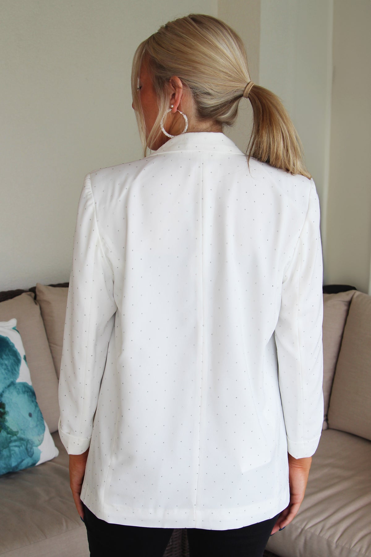 All Over Rhinestone Open Blazer w/ Button Tab Cuffs