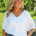 V-Neck Front & Back Cropped Drawstring Top