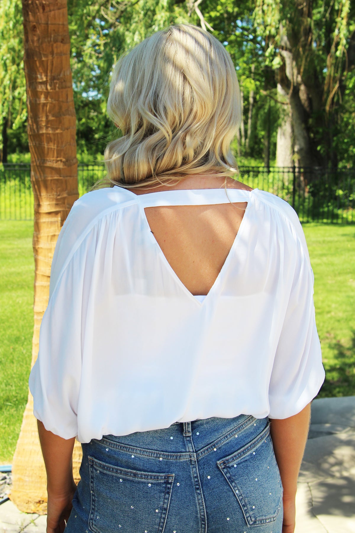 V-Neck Front & Back Cropped Drawstring Top