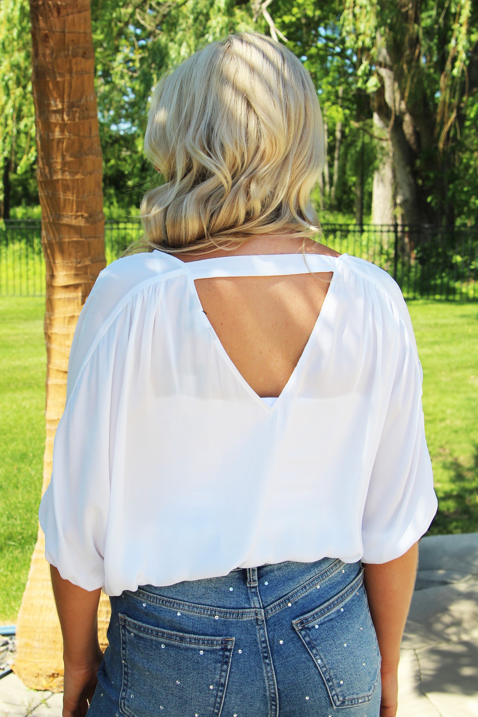 V-Neck Front & Back Cropped Drawstring Top