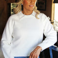 Pullover Sweater w/ Rhinestone Collar Accents