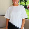 Short Sleeve T-Shirt w/ Slanted Lace Trim