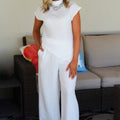Short Sleeve Slanted Top & Wide Leg Pant Set