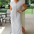 V-Neck Twist Front Striped Knit Maxi Dress w/ Side Slits