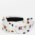 Knotted Headband w/ US Flag Stars & Rhinestone Accents