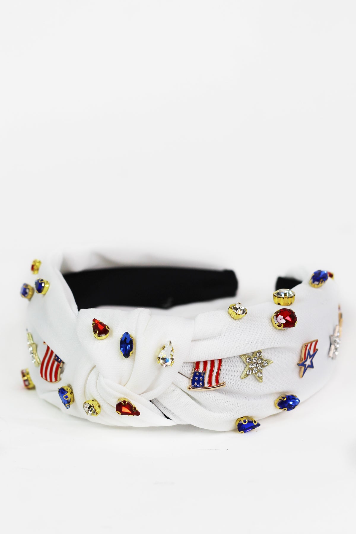 Knotted Headband w/ US Flag Stars &amp; Rhinestone Accents