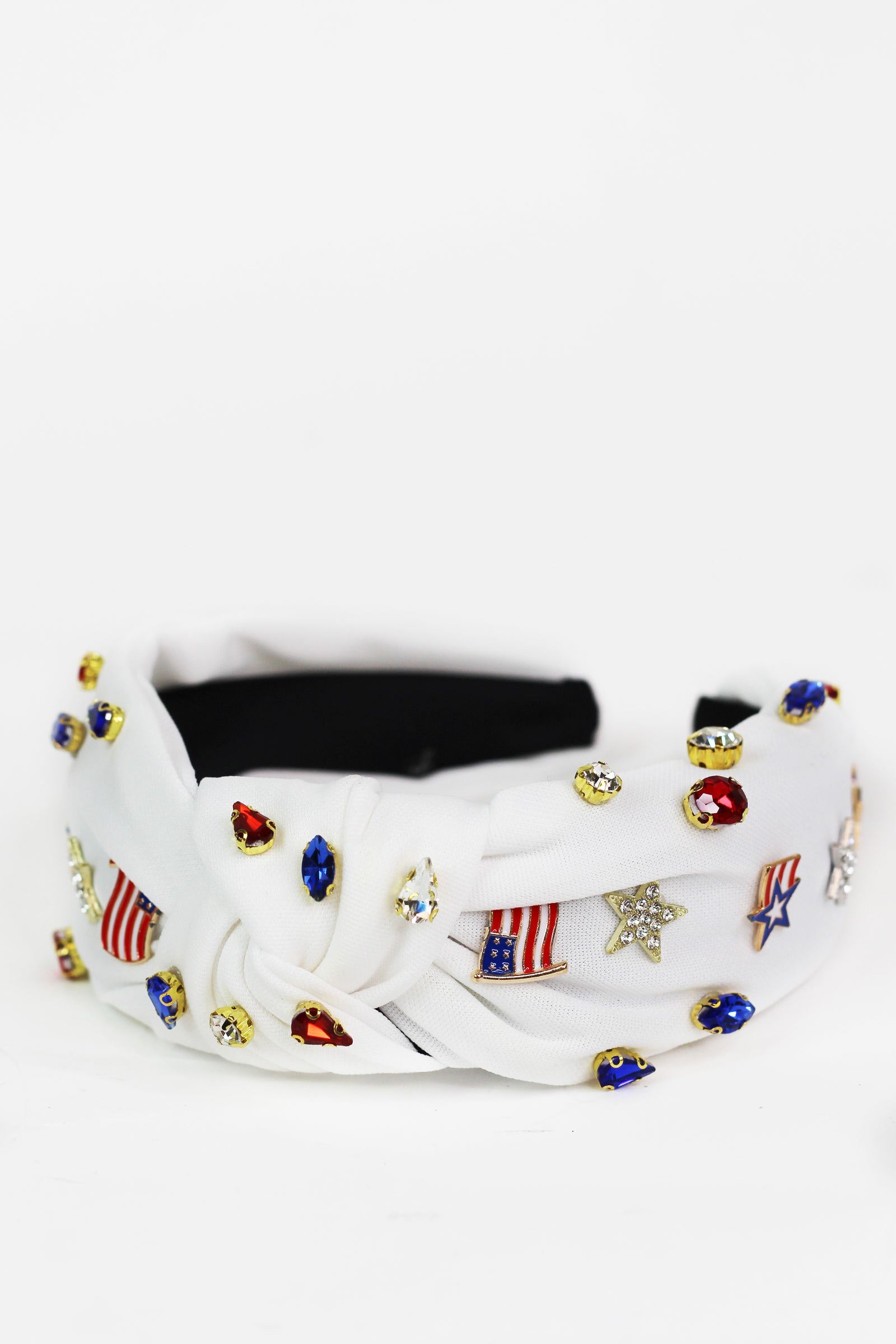 Knotted Headband w/ US Flag Stars & Rhinestone Accents