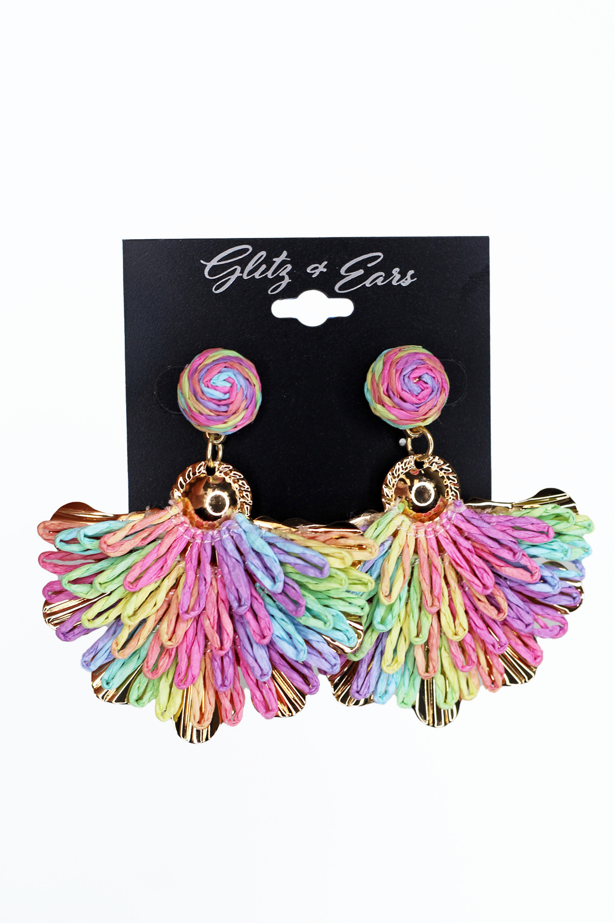 Fan Design Metal & Wicker Earring - Glitz & Ears Boutique