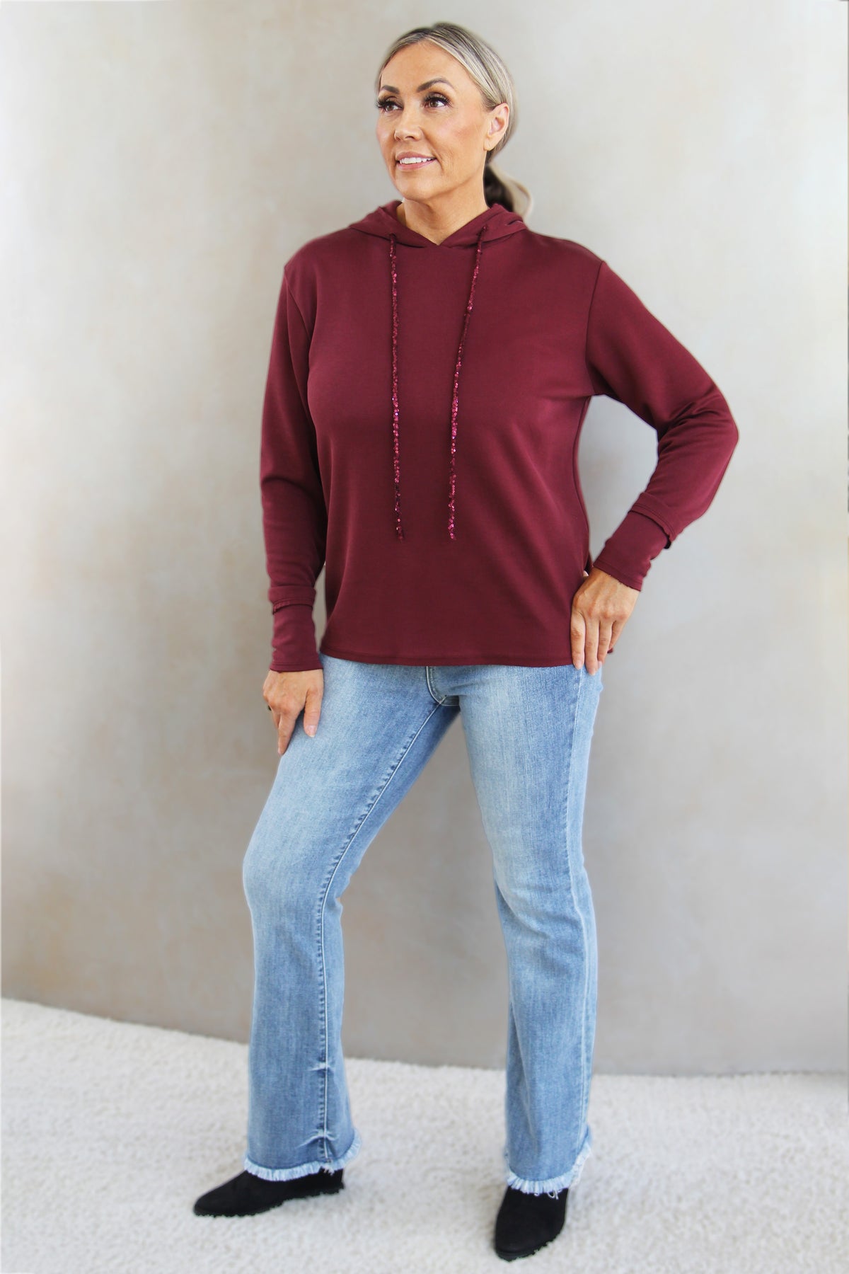 Scuba Knit Hoodie w/ Sequin String