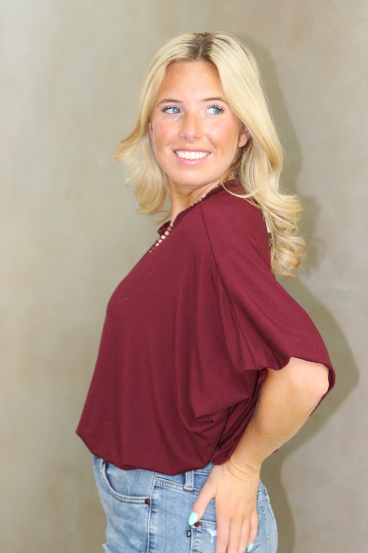 Short Sleeve Scoop Neck Bubble Tee