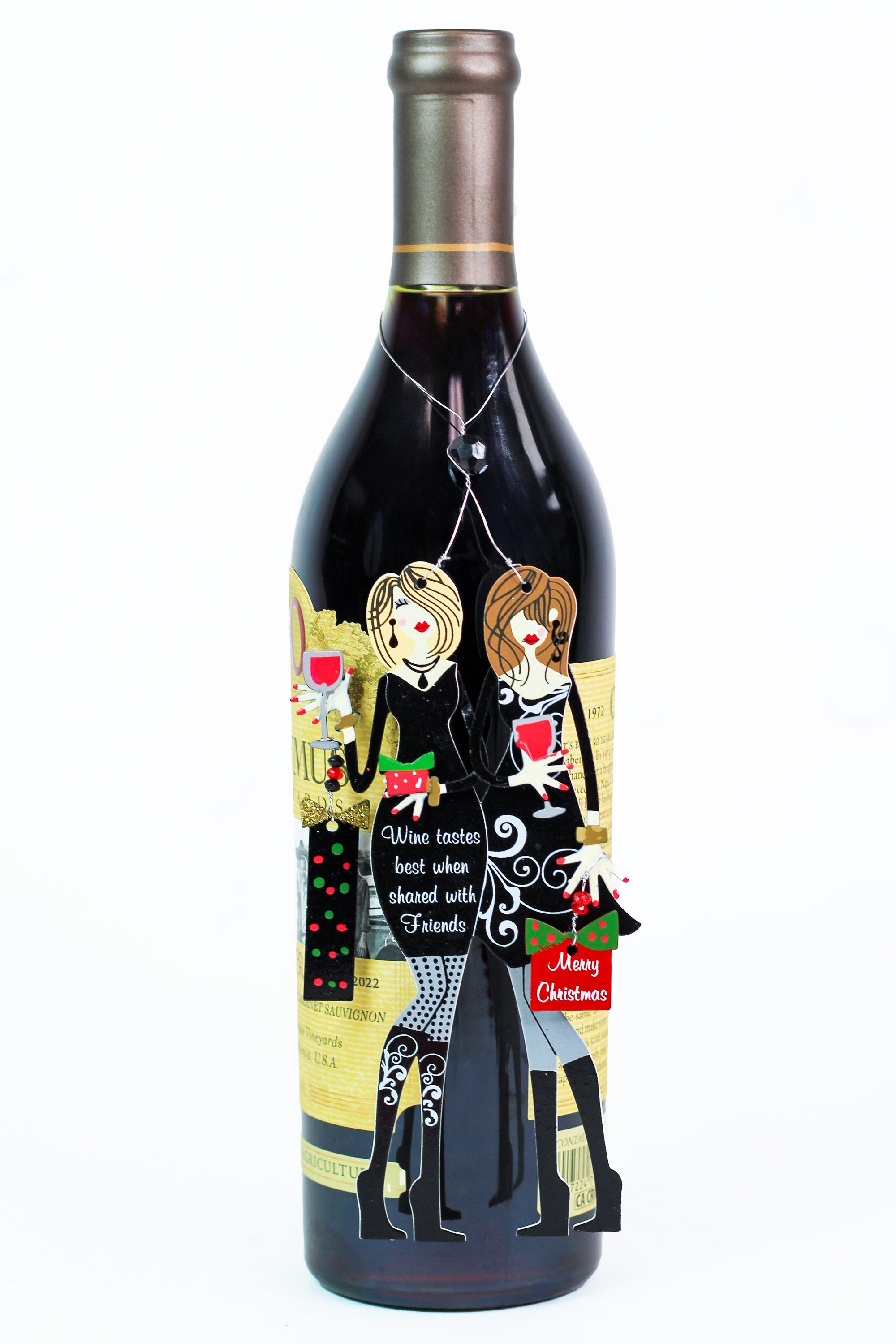 "Wine Tastes Best" Christmas Wine Charm & Magnet