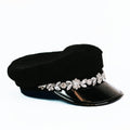 Winter Cap w/ Rhinestone Trim & Patent Brim