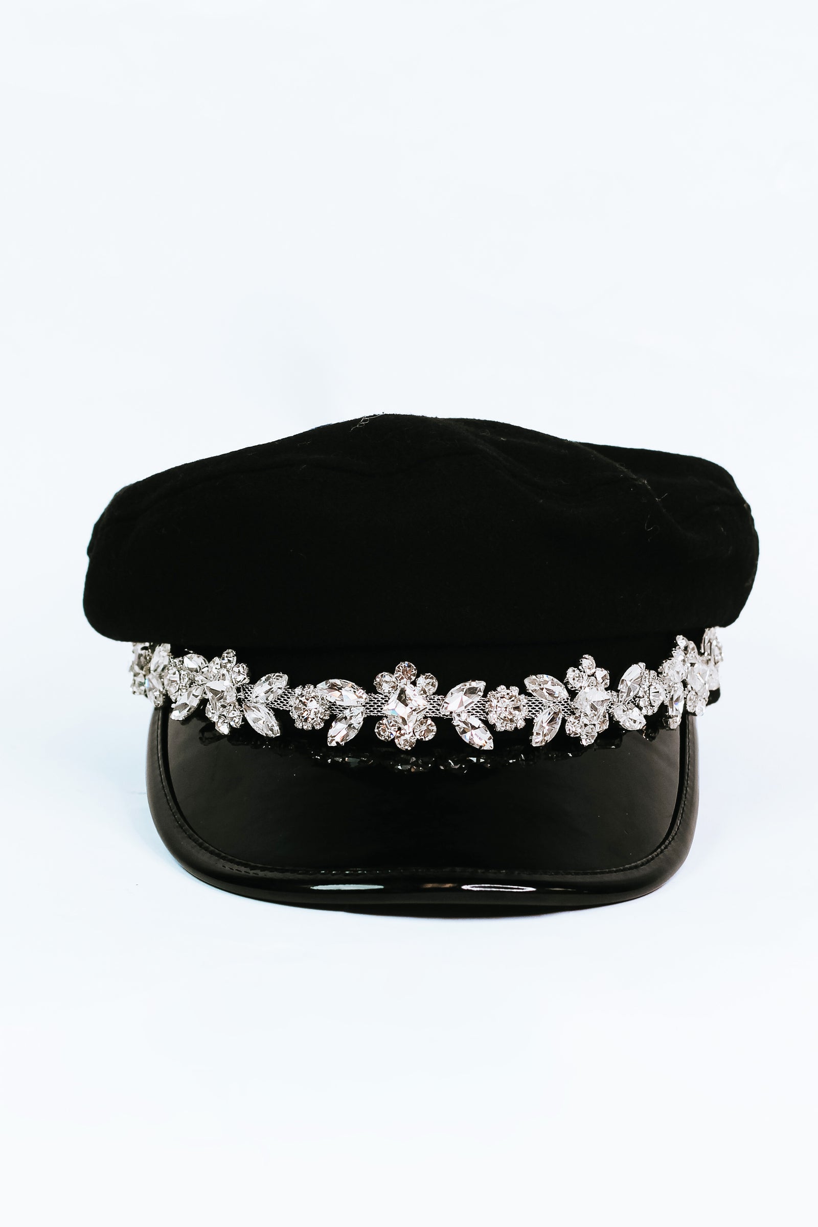 Winter Cap w/ Rhinestone Trim & Patent Brim