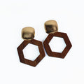 Metal & Wood Hexagon Earrings