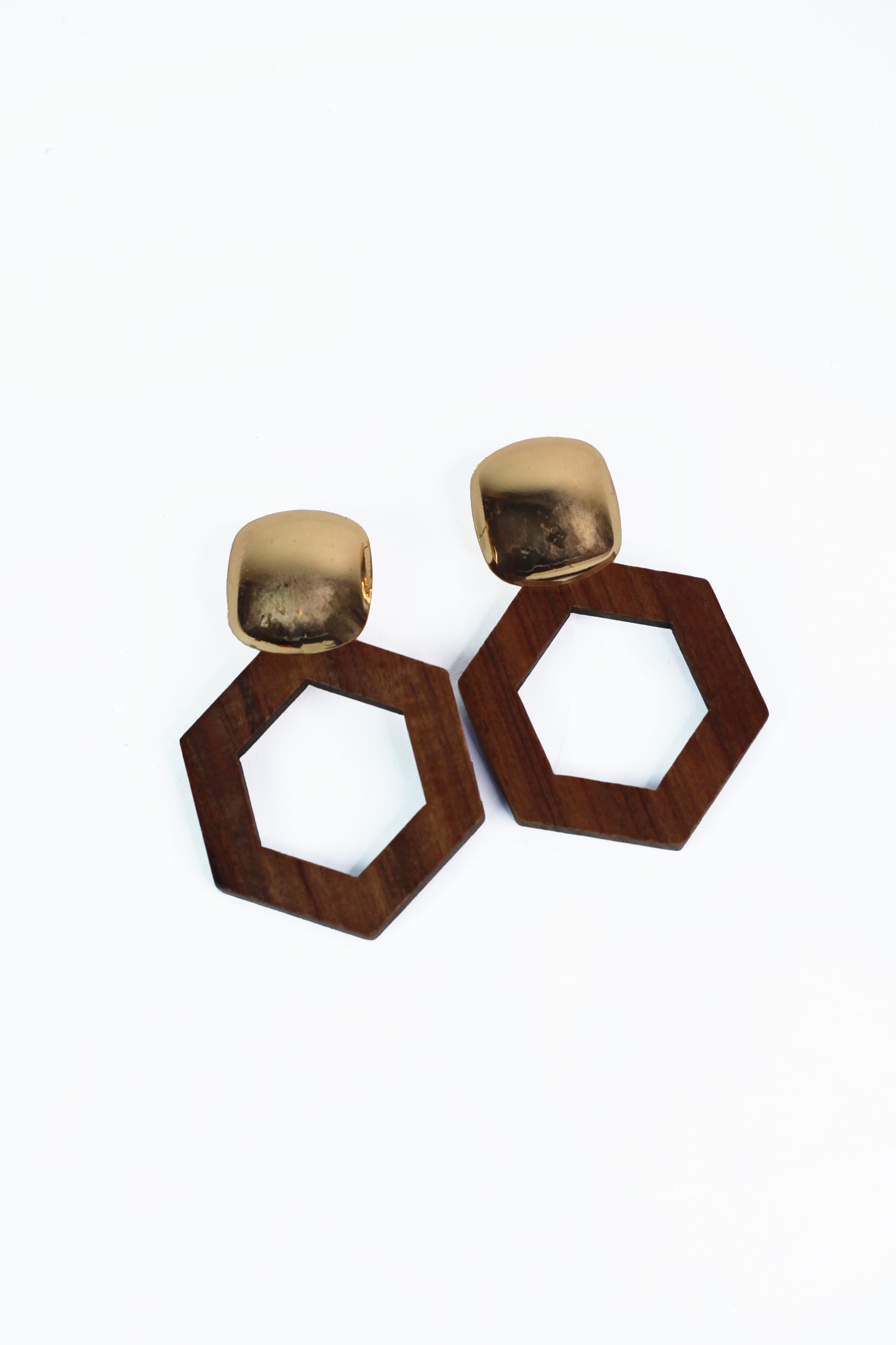 Metal & Wood Hexagon Earrings