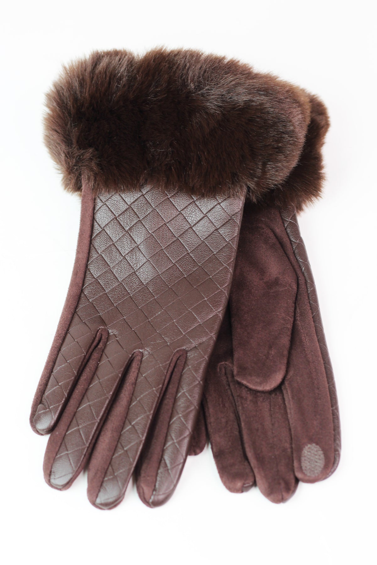 Woven Look Gloves w/ Faux Fur Cuff