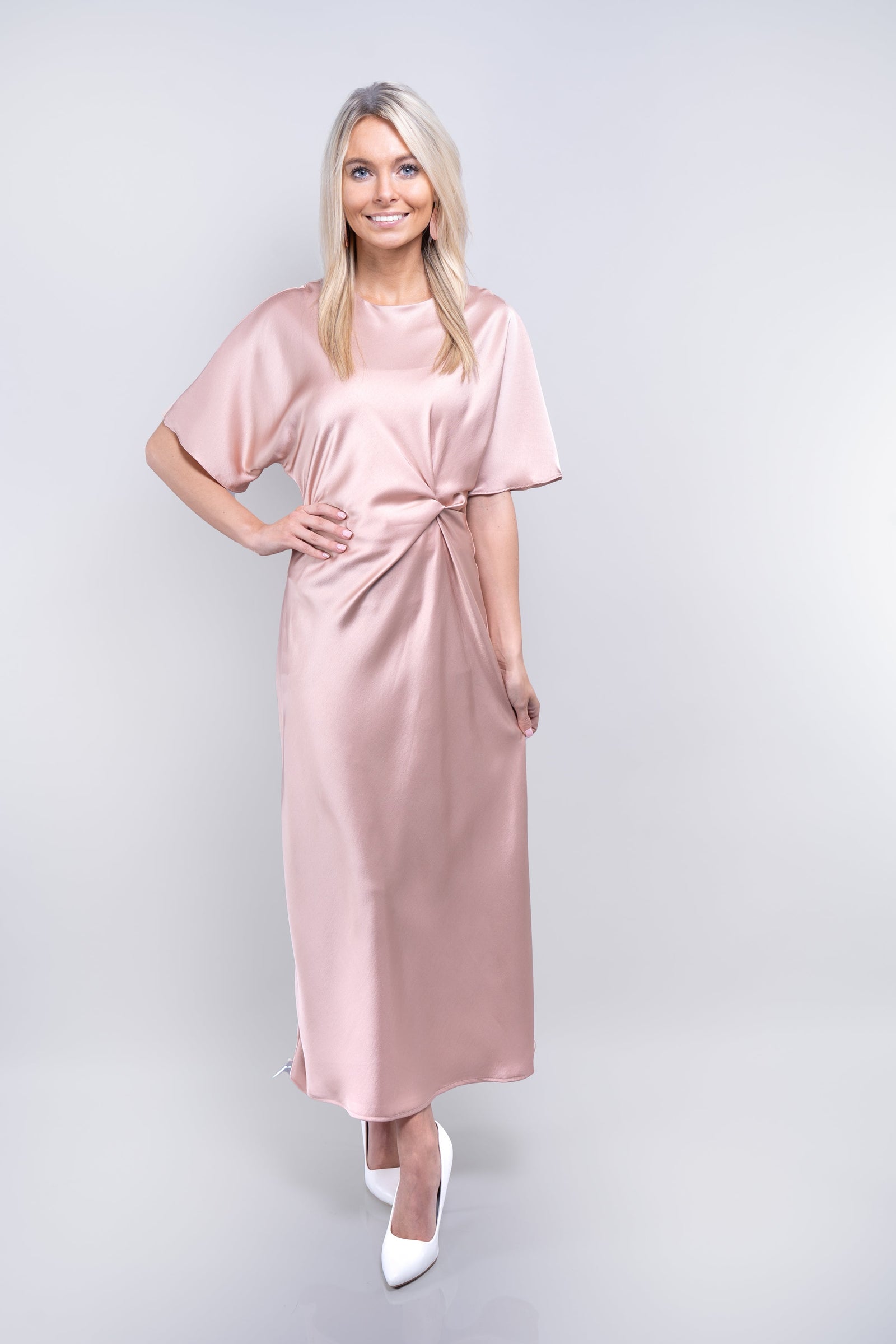 Knotted Satin Midi Dress(SALE)