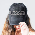 Distressed Rhinestone Blessed Baseball Hat