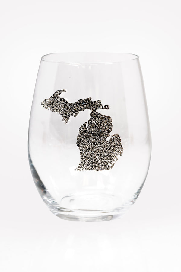 Rhinestone Michigan Stemless Wine Glass - Glitz & Ears Boutique