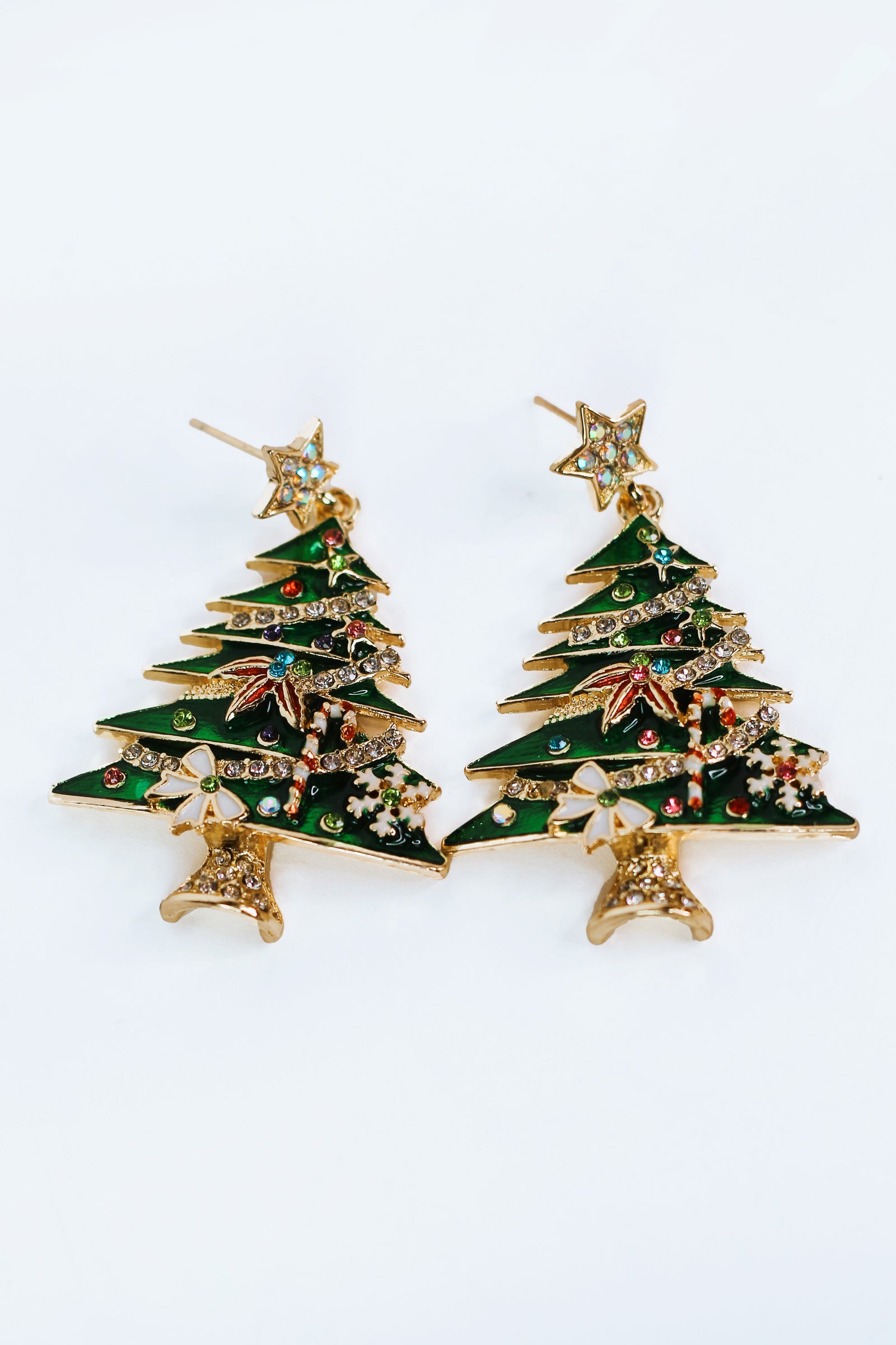 Christmas Tree Earrings w/ Rhinestone Accents