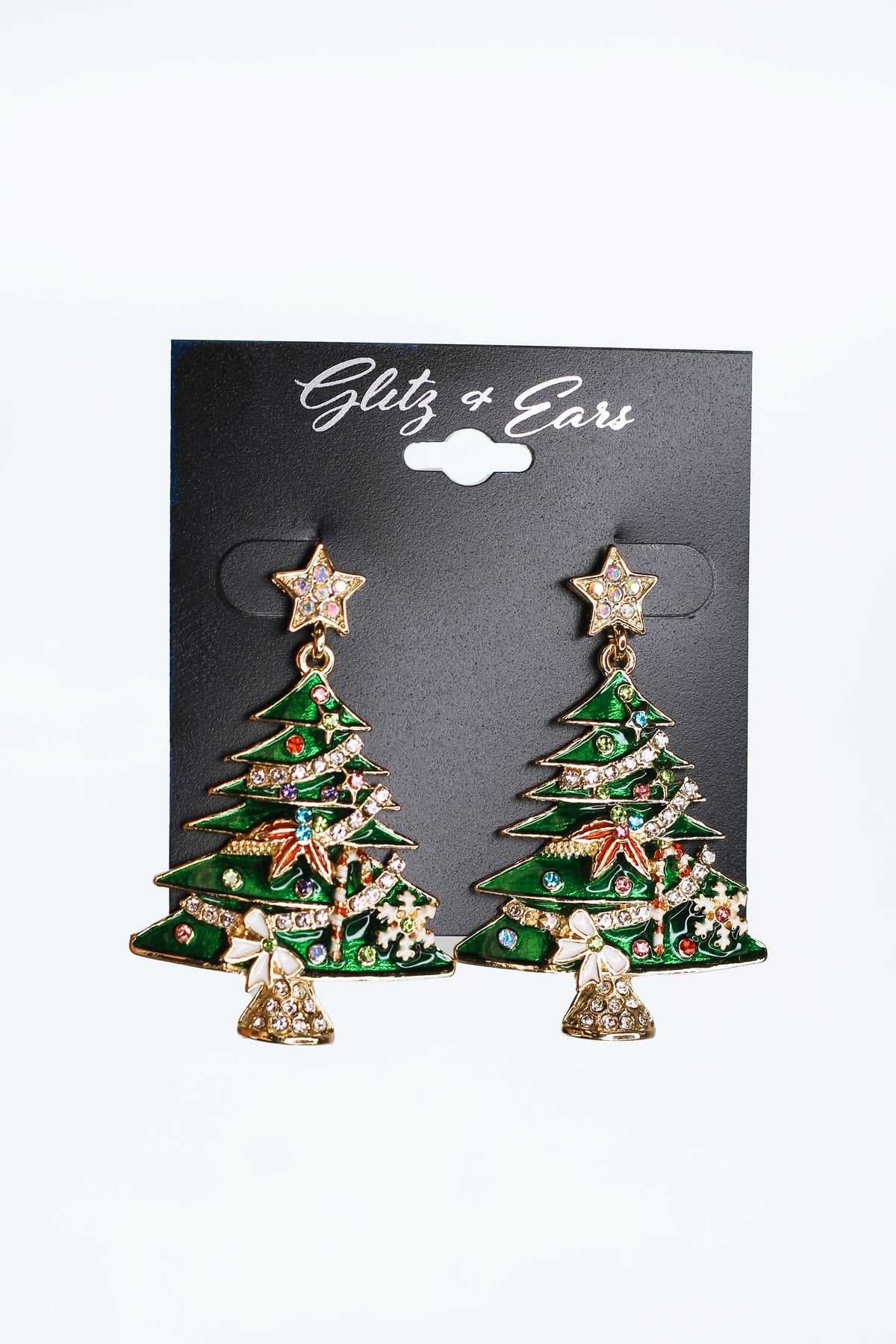 Christmas Tree Earrings w/ Rhinestone Accents