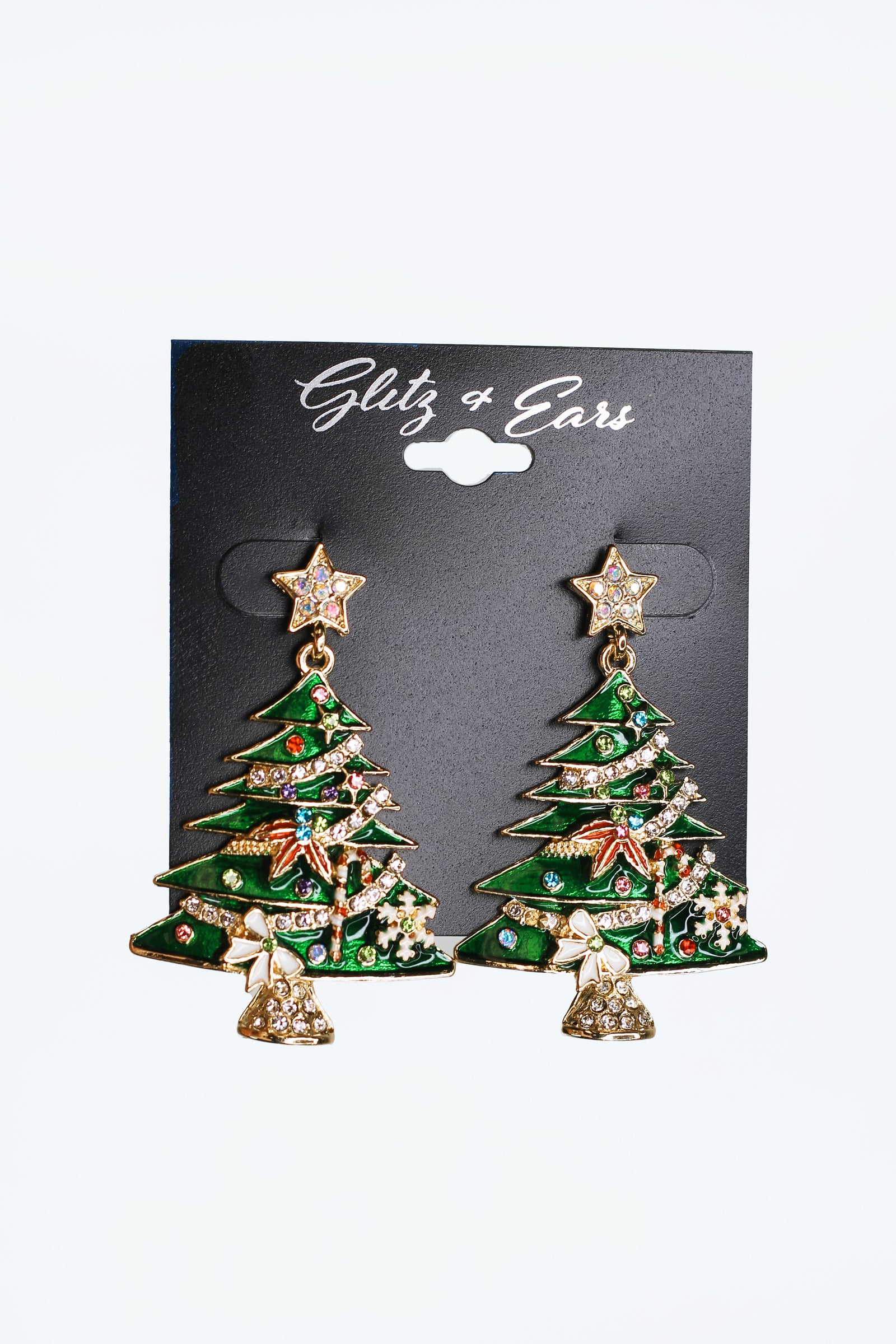 Christmas Tree Earrings w/ Rhinestone Accents