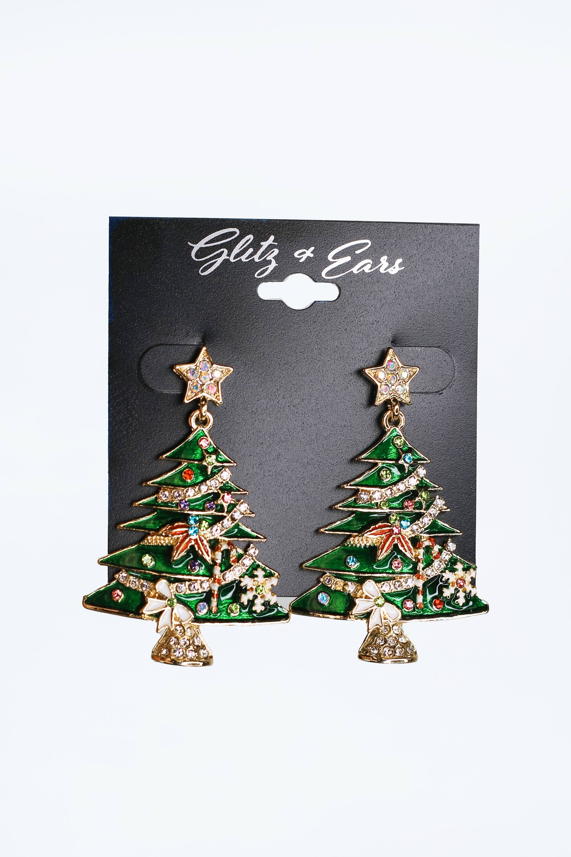 Christmas Tree Earrings w/ Rhinestone Accents