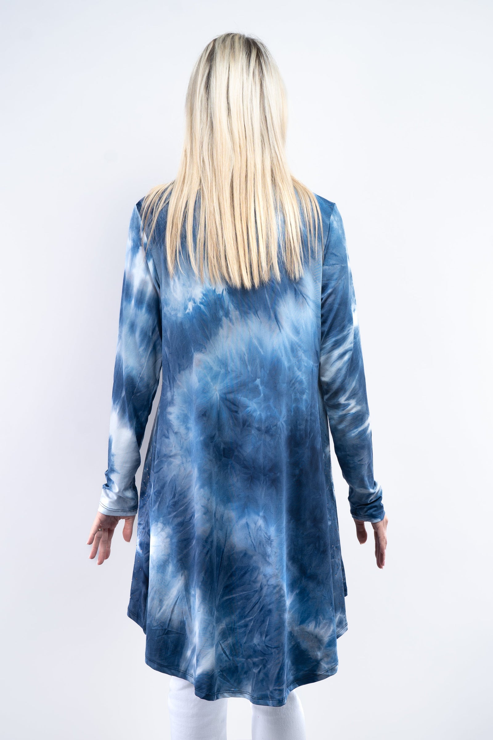 Cascade Front Tie Dyed Cardigan w/ Rhinestone Embellishment