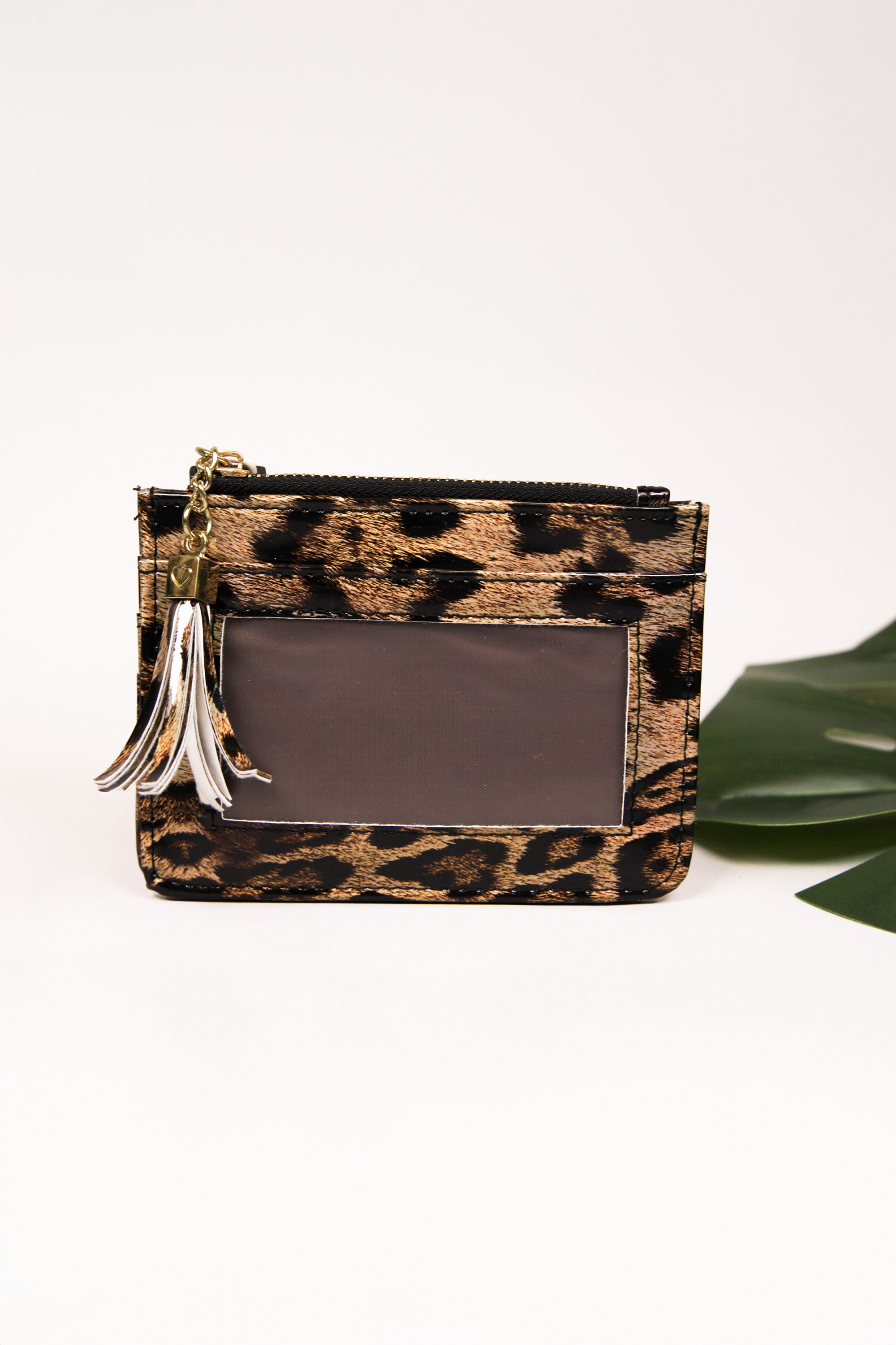 Zippered Leopard Print Cardholder w/ Tassel