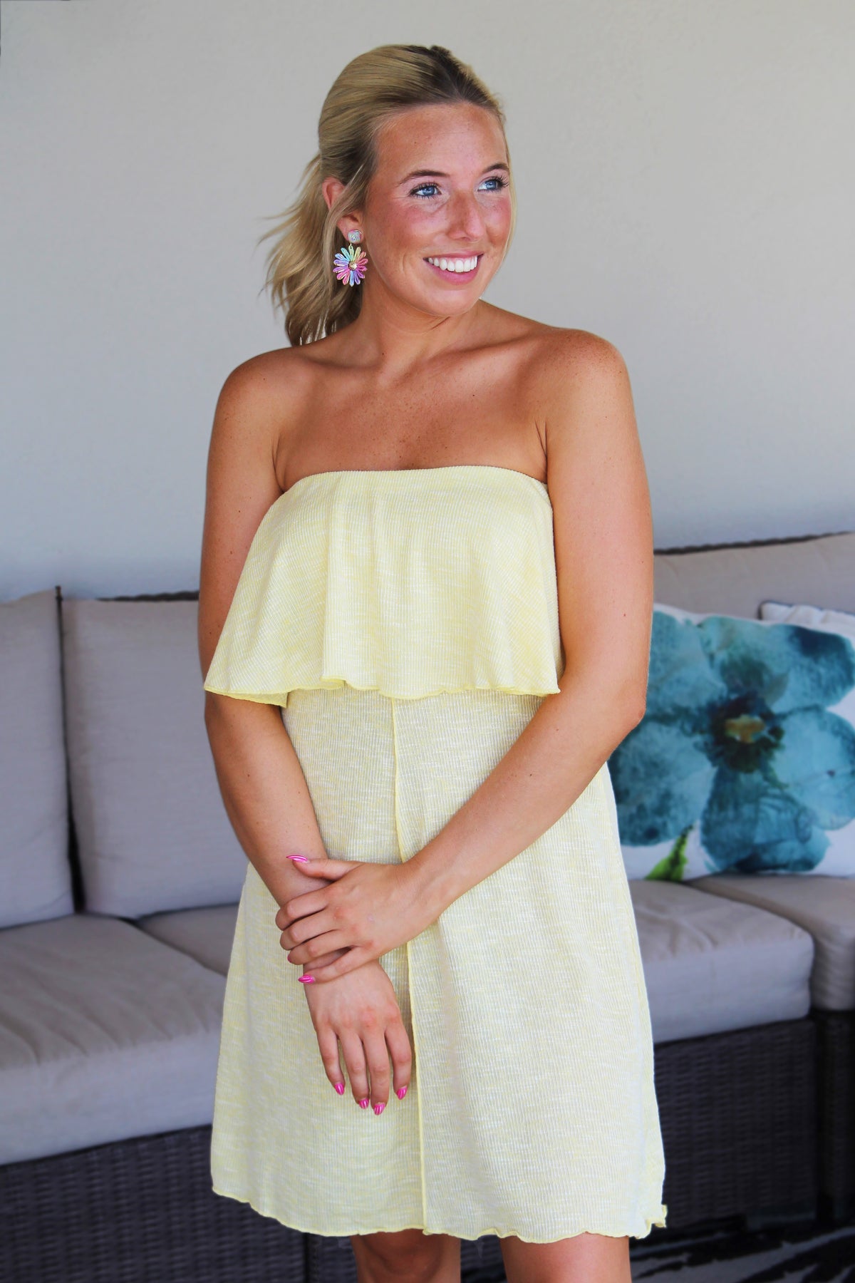 Strapless Flared Mini Dress/Cover Up w/ Top Flounce