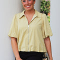 Puff Short Sleeve Zip Top w/ Bubble Hem