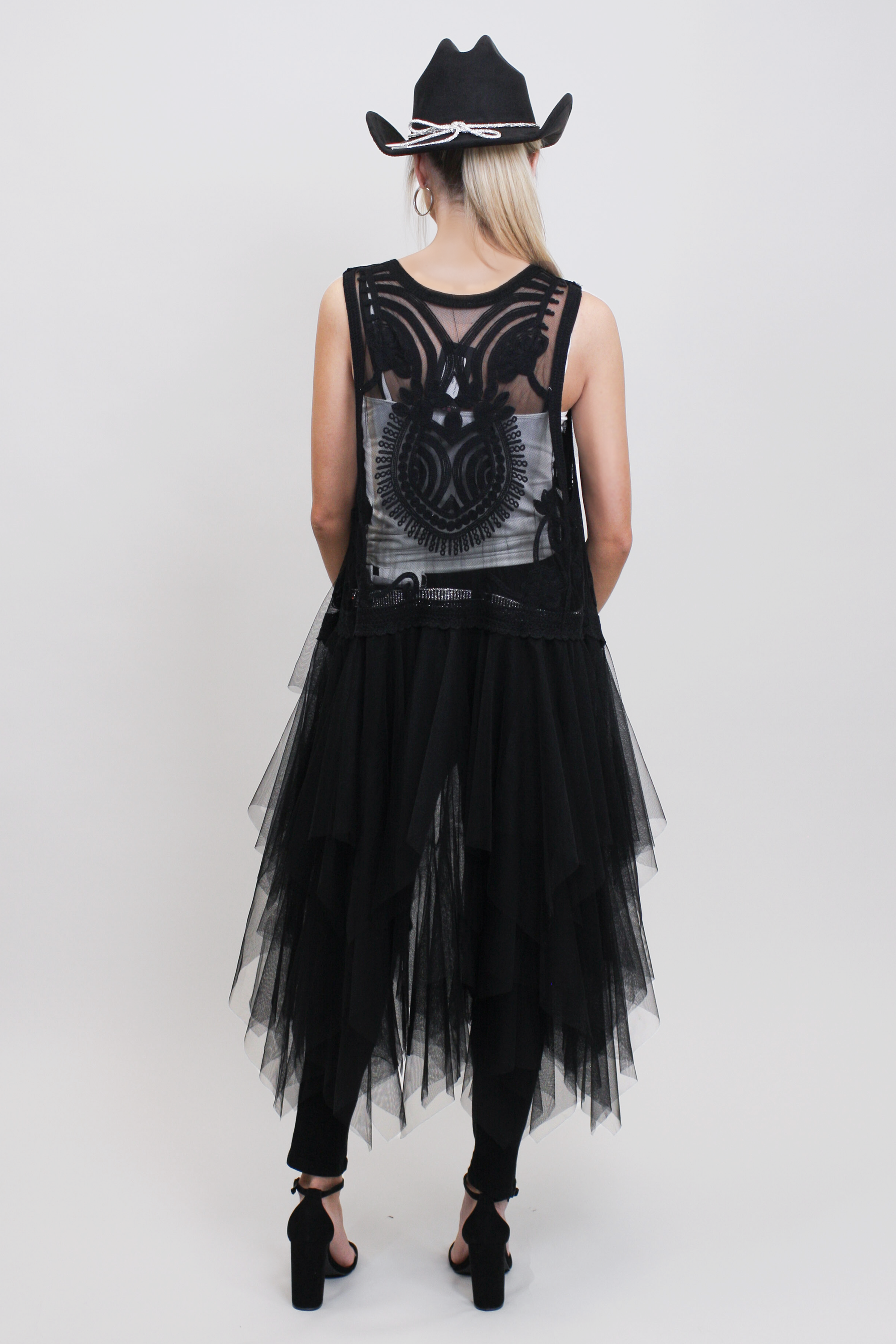 Tulle & Embroidered Layered Vest