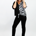 Black & White Zebra Strip V-Neck Front Tie Top